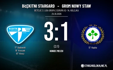 [PIŁKA NOŻNA] Błękitni Stargard – Grom Nowy Staw 3:1. Betclic 3. Liga Grupa 2 (Grupa II), 14. kolejka