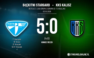 [PIŁKA NOŻNA] Błękitni Stargard – KKS Kalisz 5:0. Dwa gole Kroczka w meczu Betclic 3. Liga Grupa 2 (Grupa II)