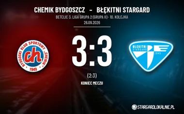 [PIŁKA NOŻNA] Betclic 3. Liga Grupa 2 (Grupa II): Chemik Bydgoszcz – Błękitni Stargard 3:3 po zwrocie od 0:2 do 3:2