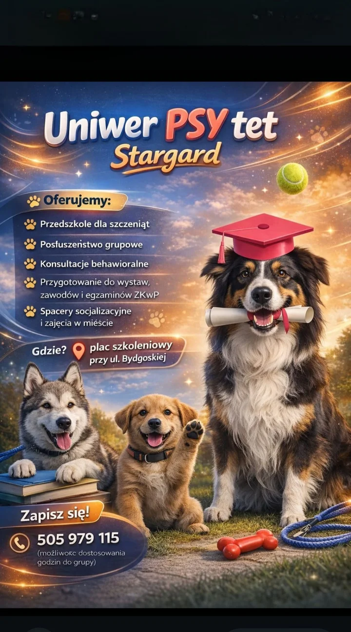Grafika promocyjna wydarzenia UniwerPSYtet STARGARD — nowa edycja zajęć dla psów (1 marca)