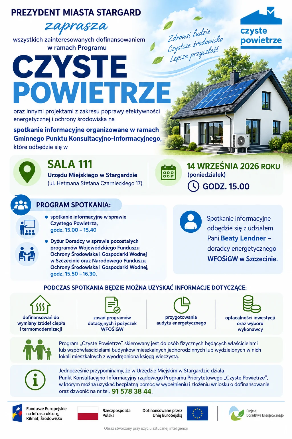 Grafika promocyjna wydarzenia Spotkanie informacyjne „Czyste Powietrze”