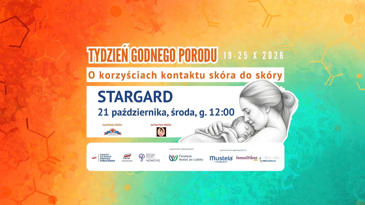 Grafika promocyjna wydarzenia Tydzień Godnego Porodu w Stargardzie