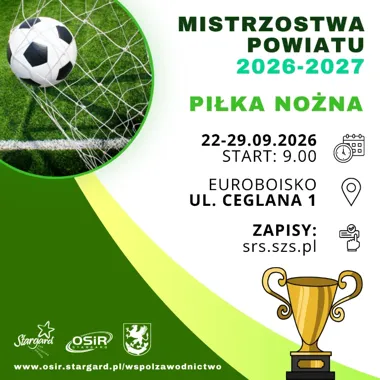 Grafika promocyjna wydarzenia Mistrzostwa Powiatu w piłce nożnej