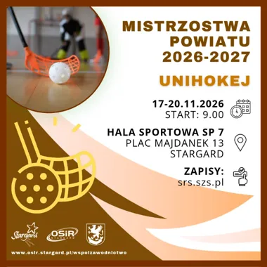 Grafika promocyjna wydarzenia Mistrzostwa Powiatu w unihokeju 2026–2027