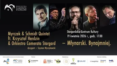 Grafika promocyjna wydarzenia Młynarski. Bynajmniej — jazzowe spotkanie z tekstem i orkiestrą