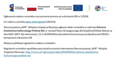 WIR uruchamia nabór na ochronę dziedzictwa polskiej wsi